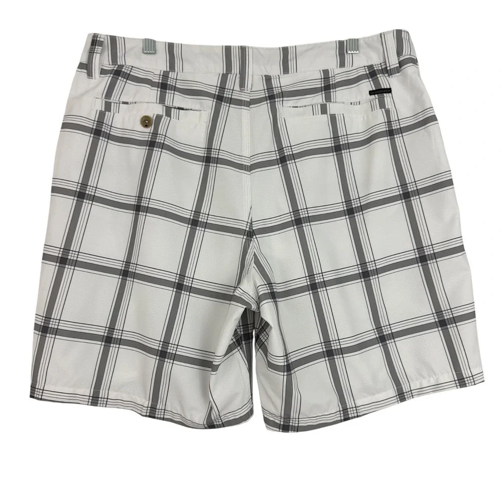 Quiksilver Hybrid Shorts Mens 36 White Plaid‎ Amphibians Board Shorts Stretch